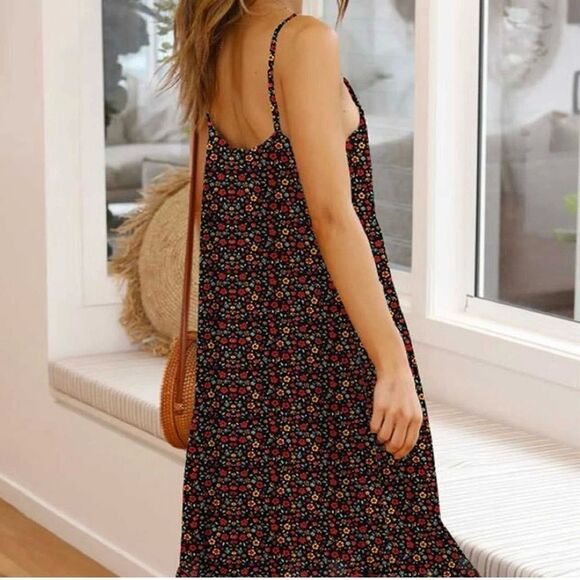 💠 Amazon Daily Wear Floral Bohemian Spaghetti Strap Casual Summer Dress Size M - Picture 2 of 15